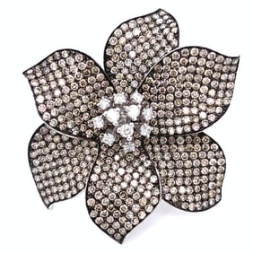 14K White Gold Champagne Diamond Flower Ring