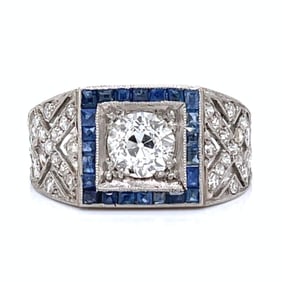 Art Deco Platinum Diamond & Sapphire Ring