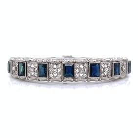 Art Deco Platinum Sapphire & Diamond Bangle Bracelet