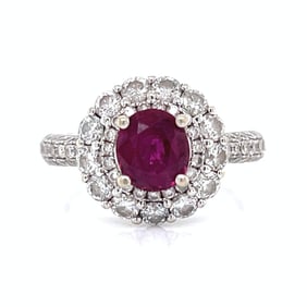 14K White Gold Ruby & Diamond Ring