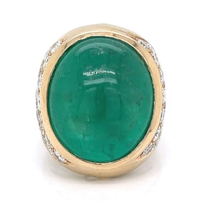 18K Yellow Gold 20.00 Ct. Emerald & Diamond Ring