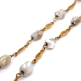 18K Yellow Gold Natural Pearl Necklace