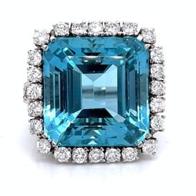 Art Deco Platinum 34.50 Ct. Aquamarine & Diamond Ring