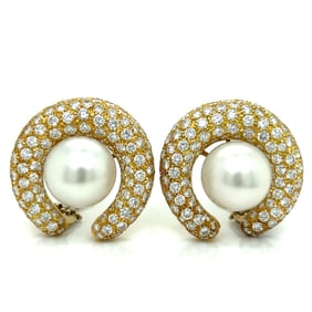 18K Yellow Gold South Sea Pear & Diamond Earrings