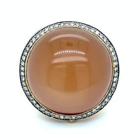18K Yellow Gold Moonstone & Diamond Ring