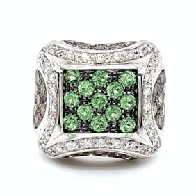 18K White Gold Champagne Diamond & Tsavorite Garnet Ring