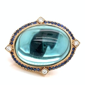 14K Yellow Gold Quartz, Sapphire, and Diamond Ring