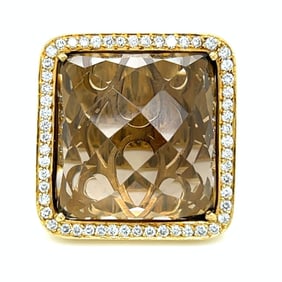 18K Yellow Gold Topaz & Diamond Cocktail Ring