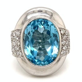 18K White Gold Topaz & Diamond Ring