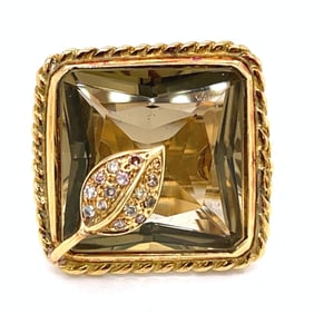 18K Yellow Gold Topaz & Diamond Ring