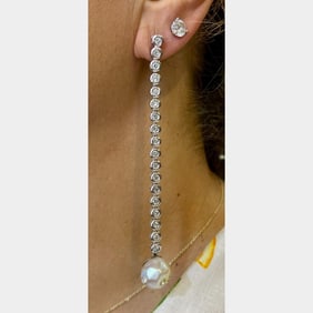 14K White Gold South Sea Pearl & Diamond Earrings