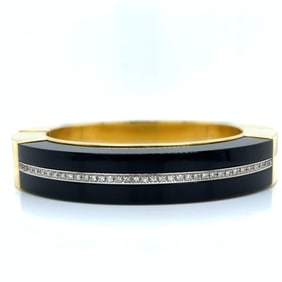 1960’s 18K Yellow Gold Black Onyx & Diamond Bangle