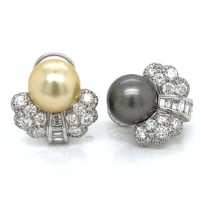 18K White Gold South Sea Pearl & Diamond Earrings