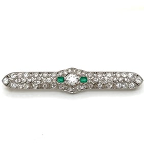 Art Deco Platinum Diamond & Emerald Brooch