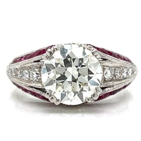Platinum 1.86 Ct. European-cut Diamond & Ruby Ring