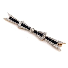 18K Yellow Gold & Platinum Diamond and Onyx Pin