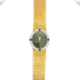 PIAGET 18K Yellow Gold Diamond & Jade Dial Watch