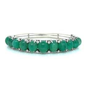 14K White Gold 35.00 Ct. Emerald & Diamond Bangle