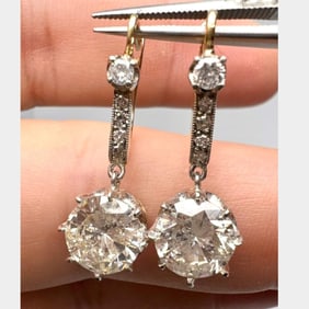 Platinum & 18K Yellow Gold 3.97 Ct. Diamond Earrings