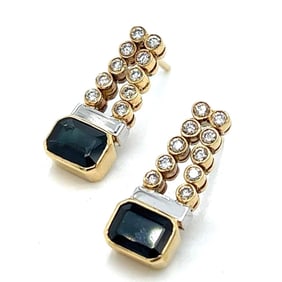 18K Yellow Gold Sapphire & Diamond Earrings