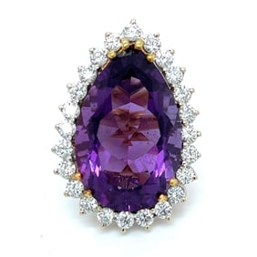 18K Yellow Gold Amethyst & Diamond Cocktail Ring