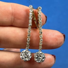 Antique 18K & Platinum 4.10 Ct. Diamond Earrings