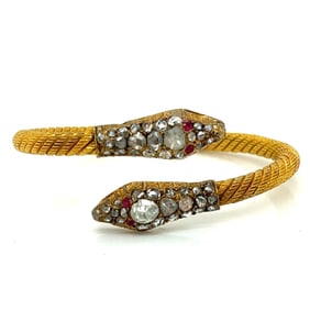 Antique 23K Yellow Gold Diamond Snake Bangle