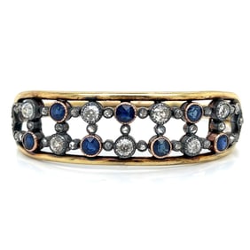 Victorian 18K Yellow Gold Burma Sapphire & Diamond Bangle