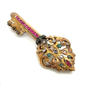 ROMANELLI 18K Yellow Gold Key Brooch