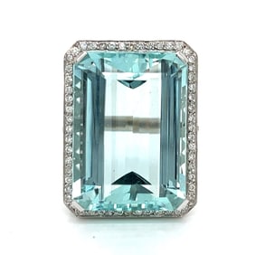 Platinum & 18K White Gold Aquamarine and Diamond Ring