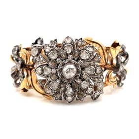 Antique 18K Rose Gold & Silver Top Diamond Bangle