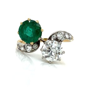 Antique 18K & Platinum Emerald and Diamond Ring