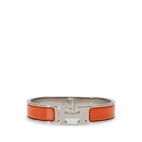 Hermes Click H PM Bangle in Silver and Orange Metal for Women