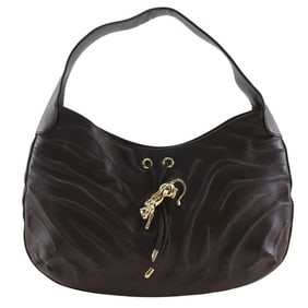 Cartier Panther Shoulder Bag, Leather, Brown, A5 Size, Women's