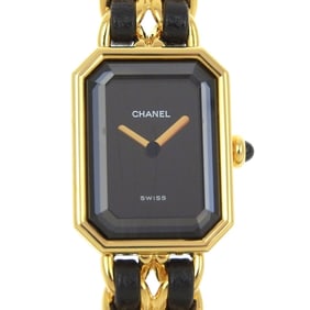 CHANEL Premiere S Watch H0001, Gold-Plated Leather Quartz Movement, Analog Display, Black Dial,