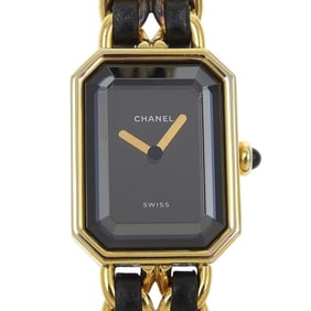 CHANEL Premiere S Watch H0001, Gold-Plated Leather Quartz Movement, Analog Display, Black Dial,