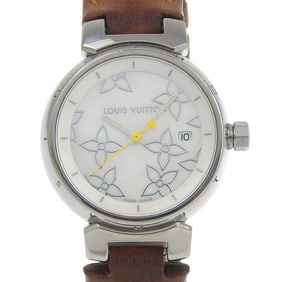 Louis Vuitton Tambour Q121C Watch, Stainless Steel and Leather, Quartz Movement, Analog Display,