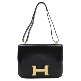 Hermes Hermès Constance 24 Shoulder Bag, Box Calf Leather, 1990, Black, with Flap, 24, Women's