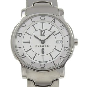 Bvlgari Solo Tempo Watch ST35S Stainless Steel Quartz Analog Display White Dial Unisex