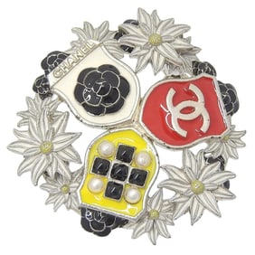 CHANEL COCO Mark Brooch, Camellia, 2015, Red/Yellow/White, A15, A, Approx. 13.8g, Mark, Women's