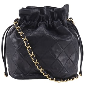 CHANEL Chain Shoulder Bag, Matelasse Lambskin, Black, Drawstring Purse, Women's