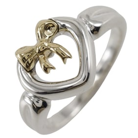 Tiffany & Co. Heart Ribbon Ring, Size 7.5, 925 Sterling Silver and 18K Yellow Gold, Heart, Approx.