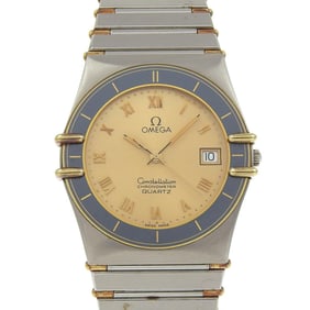 OMEGA Constellation Women's Watch, Stainless Steel, Quartz Movement, Analog Display, Gold Dial