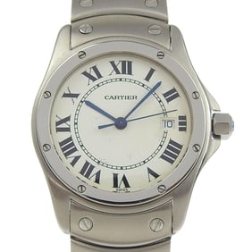 Cartier Santo Cougar MM Watch W20027K1 Stainless Steel Quartz Analog Display White Dial Unisex