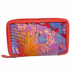 HERMES Soi Cool Rose Jaipur Silk Long Wallet, Round, T Stamp, 2015, Medium Women's