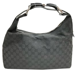 GUCCI 115867 Horsebit Handbag in GG Canvas, Black, with Pattern, Women's