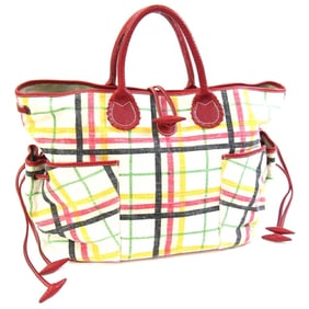 Burberry Handbag ZA293 226 16 Ivory Red Cotton Canvas Leather Hand Tote Check Women's BURBERRY
