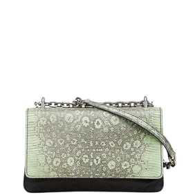 Prada Python Embossed Chain Shoulder Bag Handbag in Black and Green Nylon Leather for Women