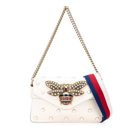 Gucci Broadway Pearl & Bee Chain Shoulder Bag 453778 White Leather Women's GUCCI