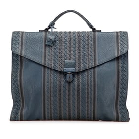 Bottega Veneta Intrecciato Business Bag Briefcase Navy Black Leather Men's BOTTEGA VENETA